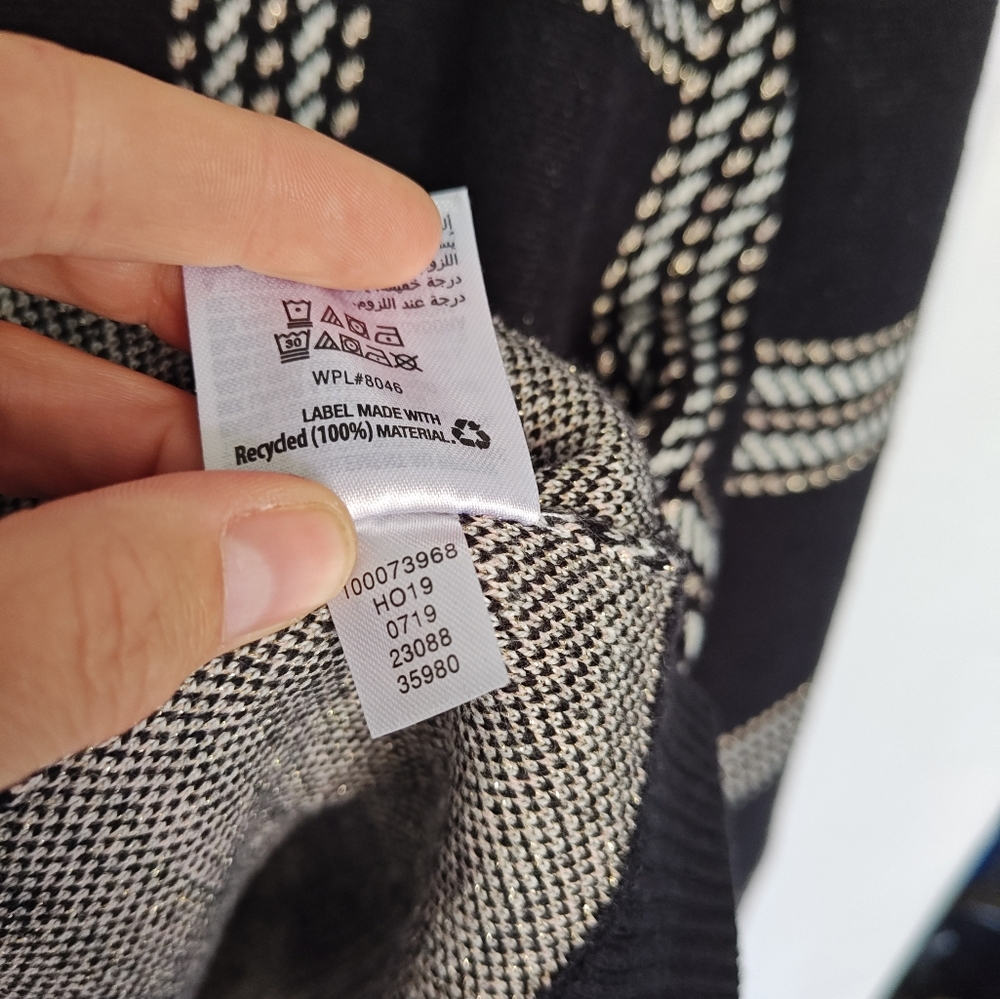 Charter Club Sweater Plaid Metallic Windowpane Black‎ White Beige 1X Crew Neck - Picture 7 of 9